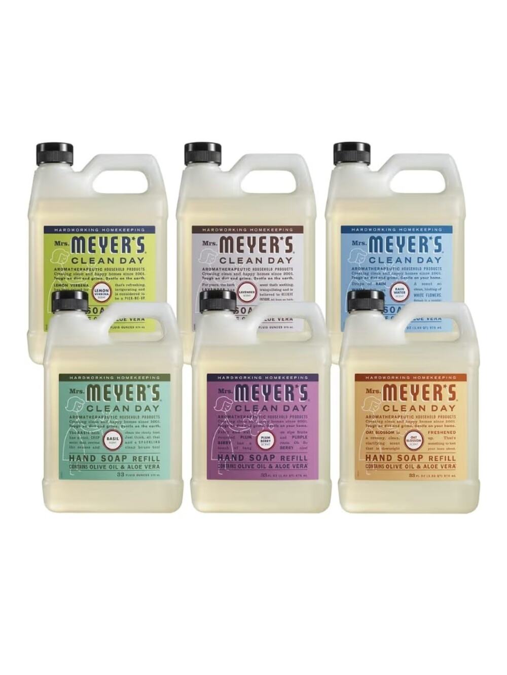 Mrs. MEYER'S Liquid Hand Soap 6 Scent Variety Pack, Rainwater Oat Blossom Basil